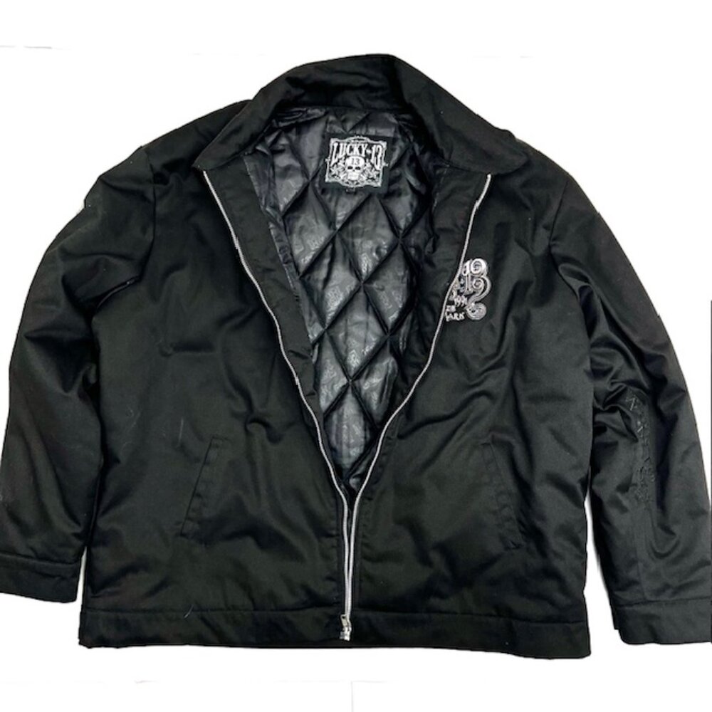 Trucker/Biker Jacket Lucky 13 Black Logo Embroidered Quilted Lined Puffer 4XL(62 - Picture 7 of 14